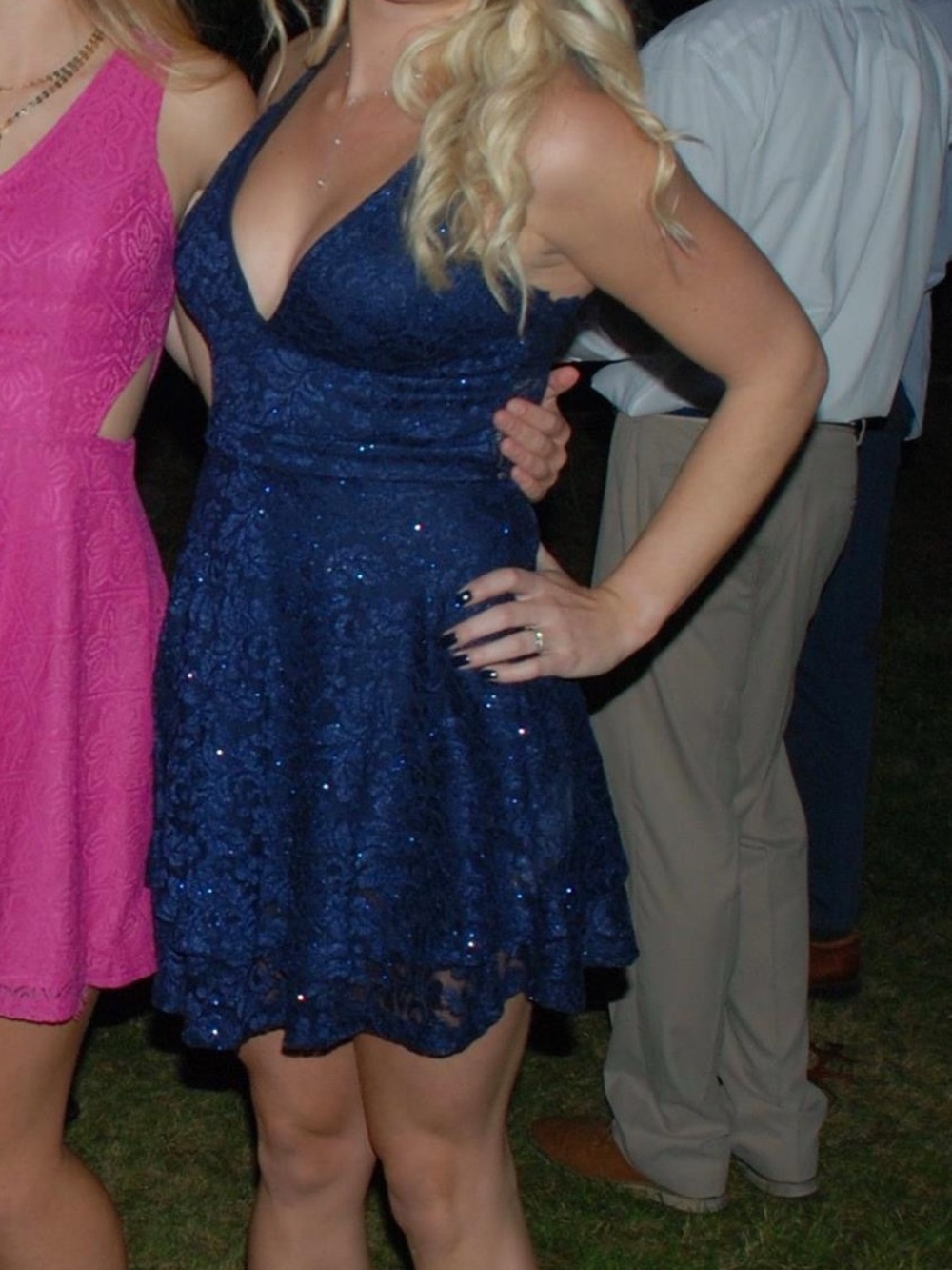 Windsor Navy Lace V-Neck Spaghetti Strap Mini Dress with Racerback